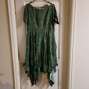 Green Asymmetrical Print Dress - Indian-Inspired Partywear - Never Been Worn